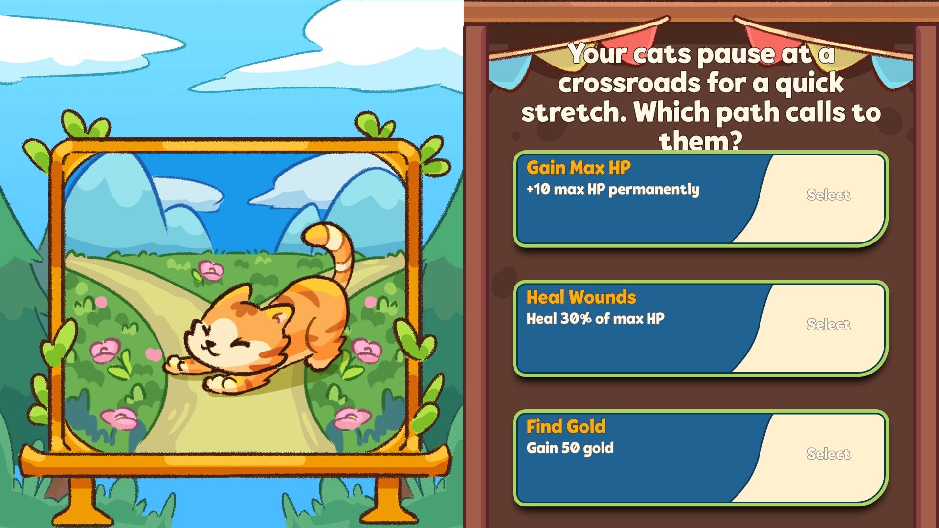 Auto Cats rest event offering maximum health, healing, or gold